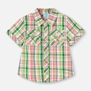 Camisa niño, popelÃ­n, estampado cuadros, verde