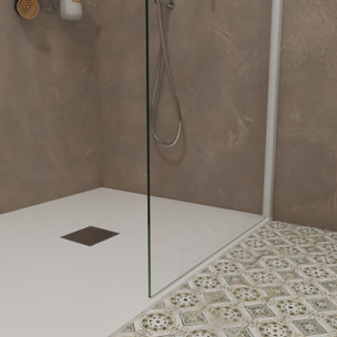 Paroi de Douche | Panneau Fixe | 70 X 195 cm | Profil Blanc Mat | Verre Tempéré de 8 mm d'Épaisseur | Traitement Anti-Calcaire | Alday