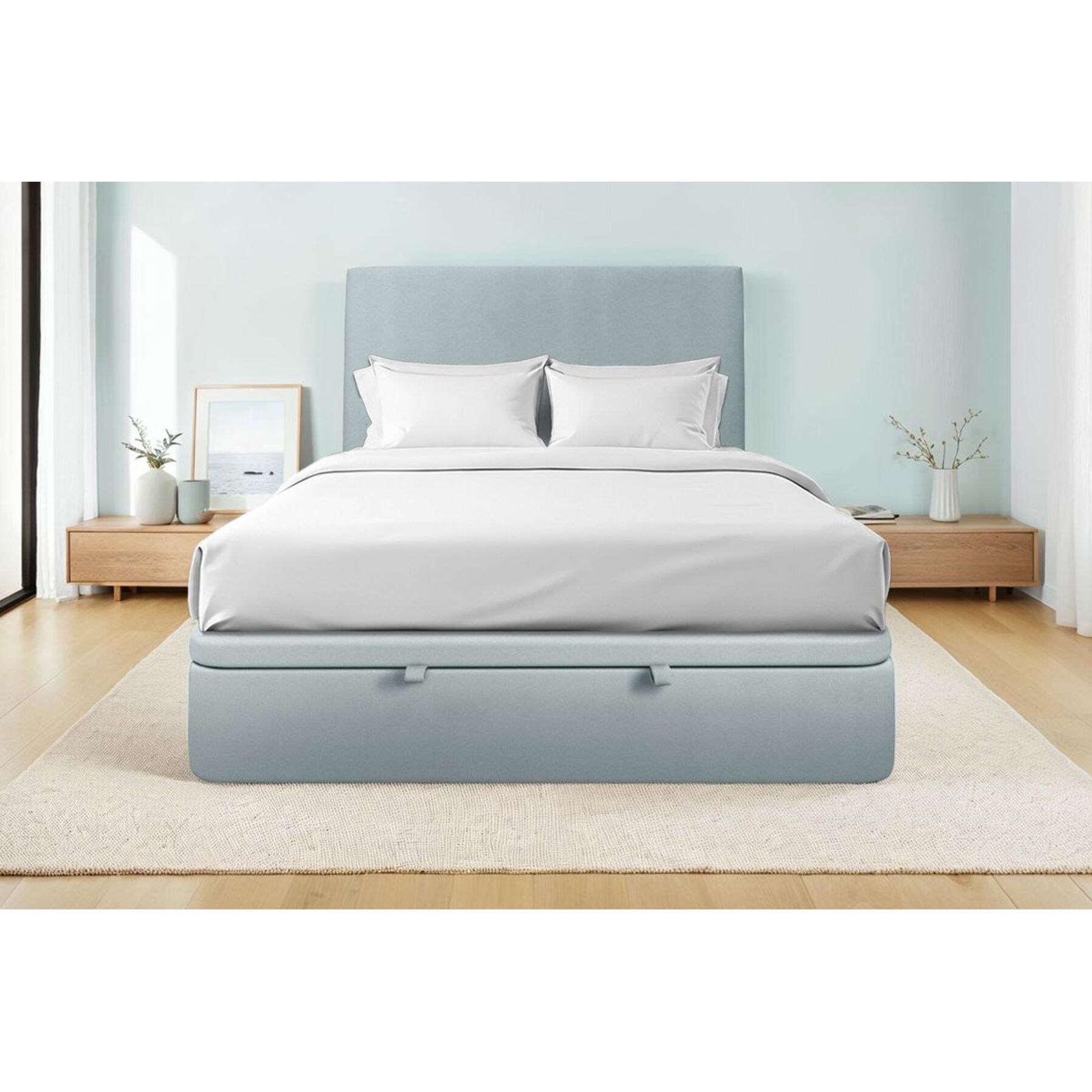 Sommier Coffre en velours chic - Grand coffre et ouverture facile - Montage rapide, adapté à tous les matelas - Hauteur Totale de 39cm - Finition élégante - 2 places