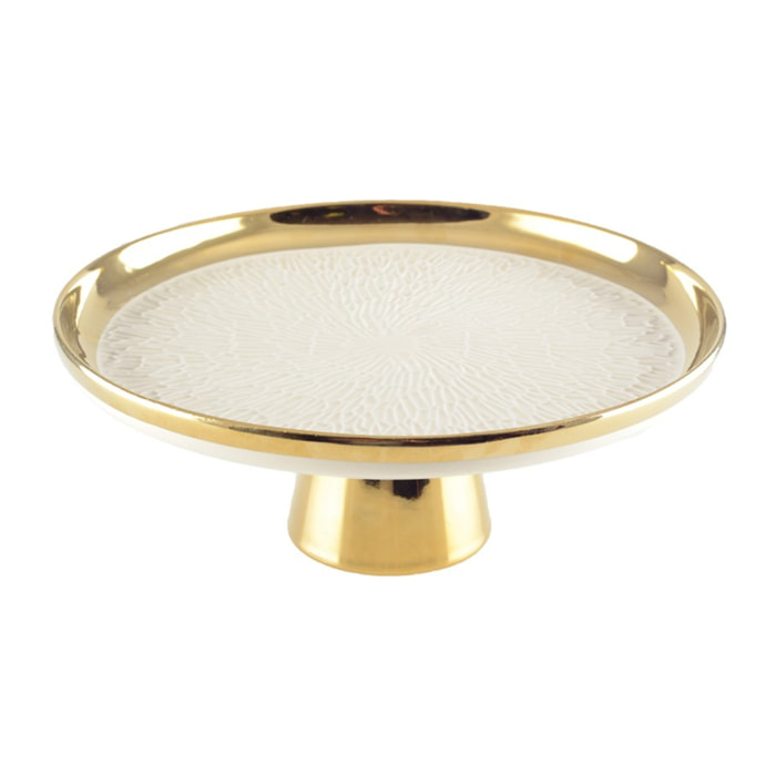 Plat à tarte sur pied crème avec bord doré