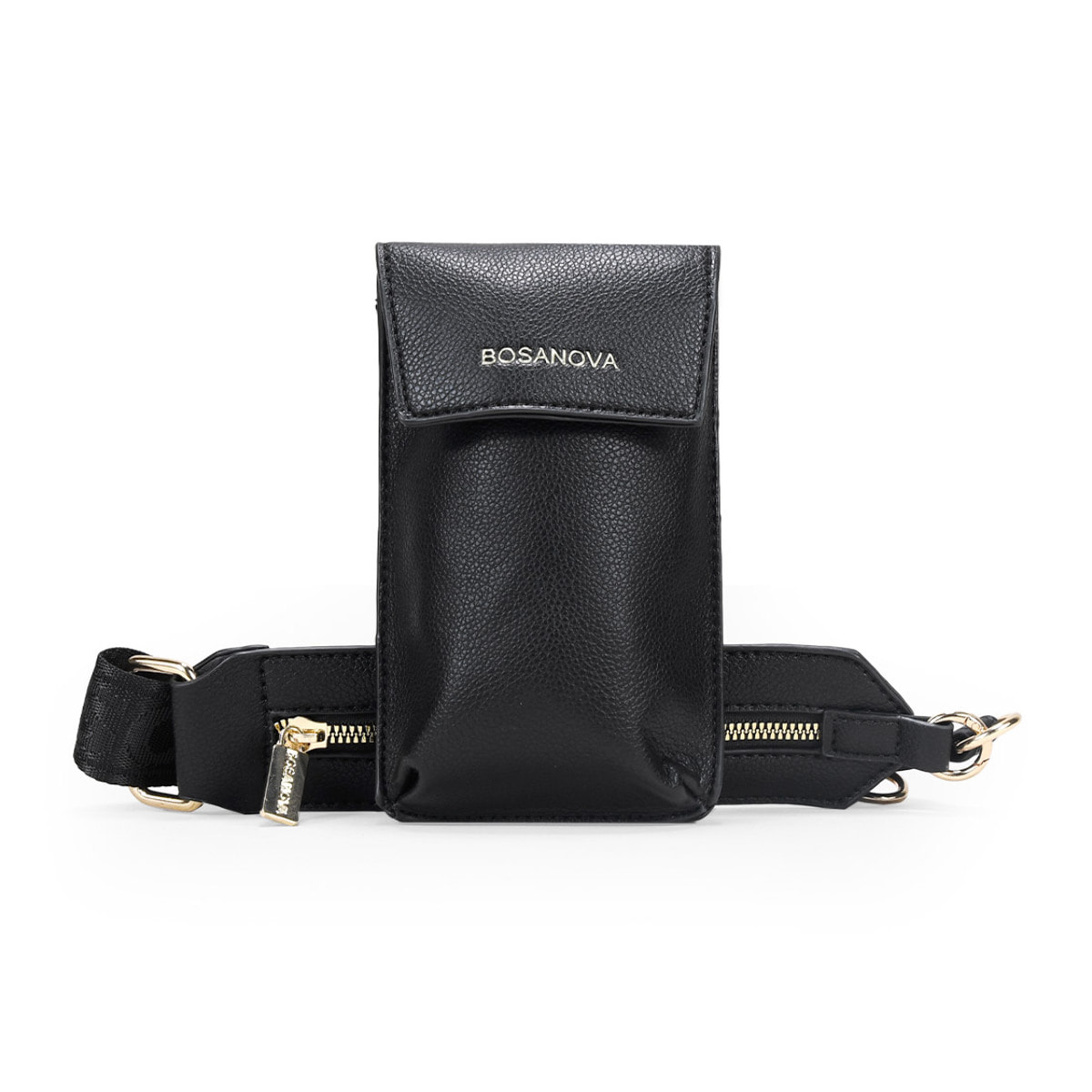 Riñonera plana negra con argollas