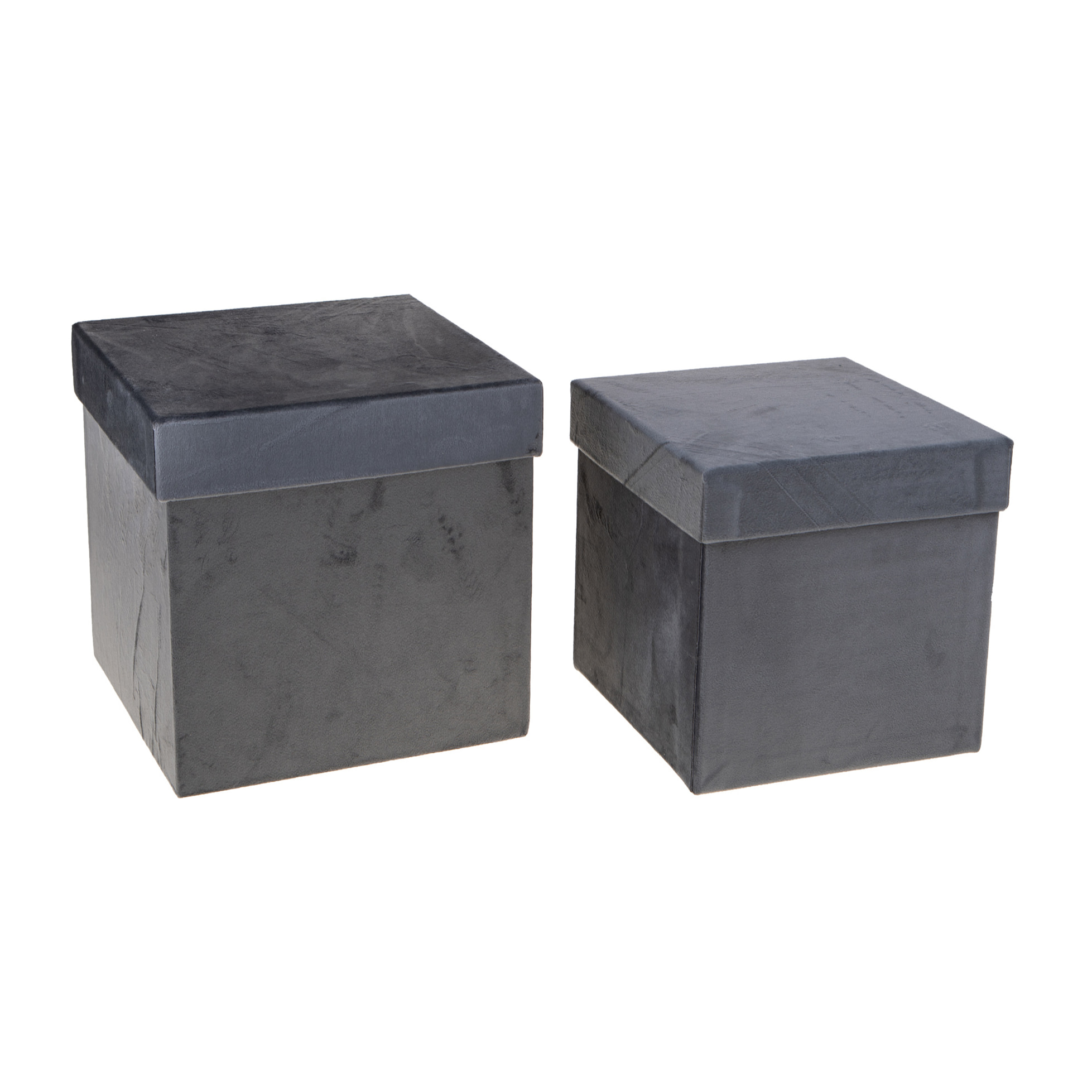 Set di 2 Scatole Quadrate Velluto - Pezzi 1 - Colore Grigio - 23,5x23,5Hx23,5cm - Bianchi Dino