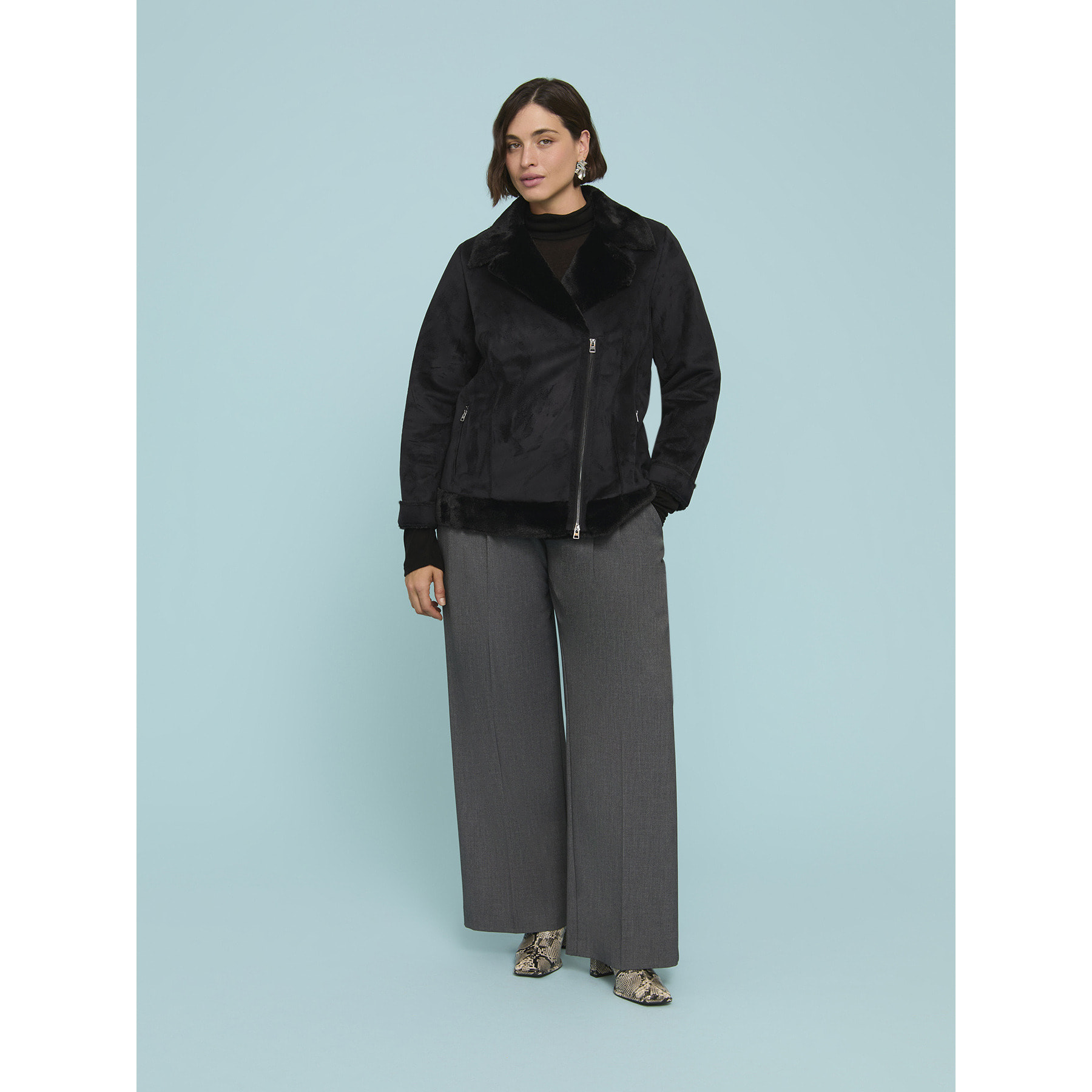 Fiorella Rubino - Giacca soft touch con zip asimmetrica - Nero