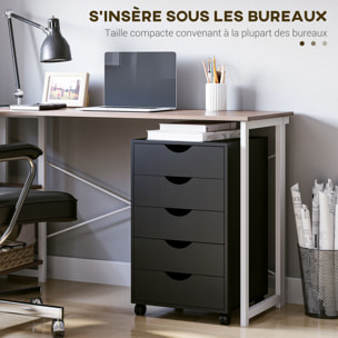 Caisson bureau 5 tiroirs mobile dim. 40x40x67cm noir