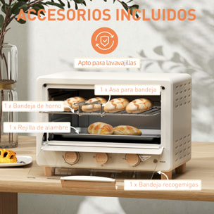 Horno Eléctrico de Sobremesa Horno Sobremesa de 16L 1400W Horno Eléctrico con Puerta de Vidrio Temporizador y Temperatura Ajustables hasta 230℃ Crema