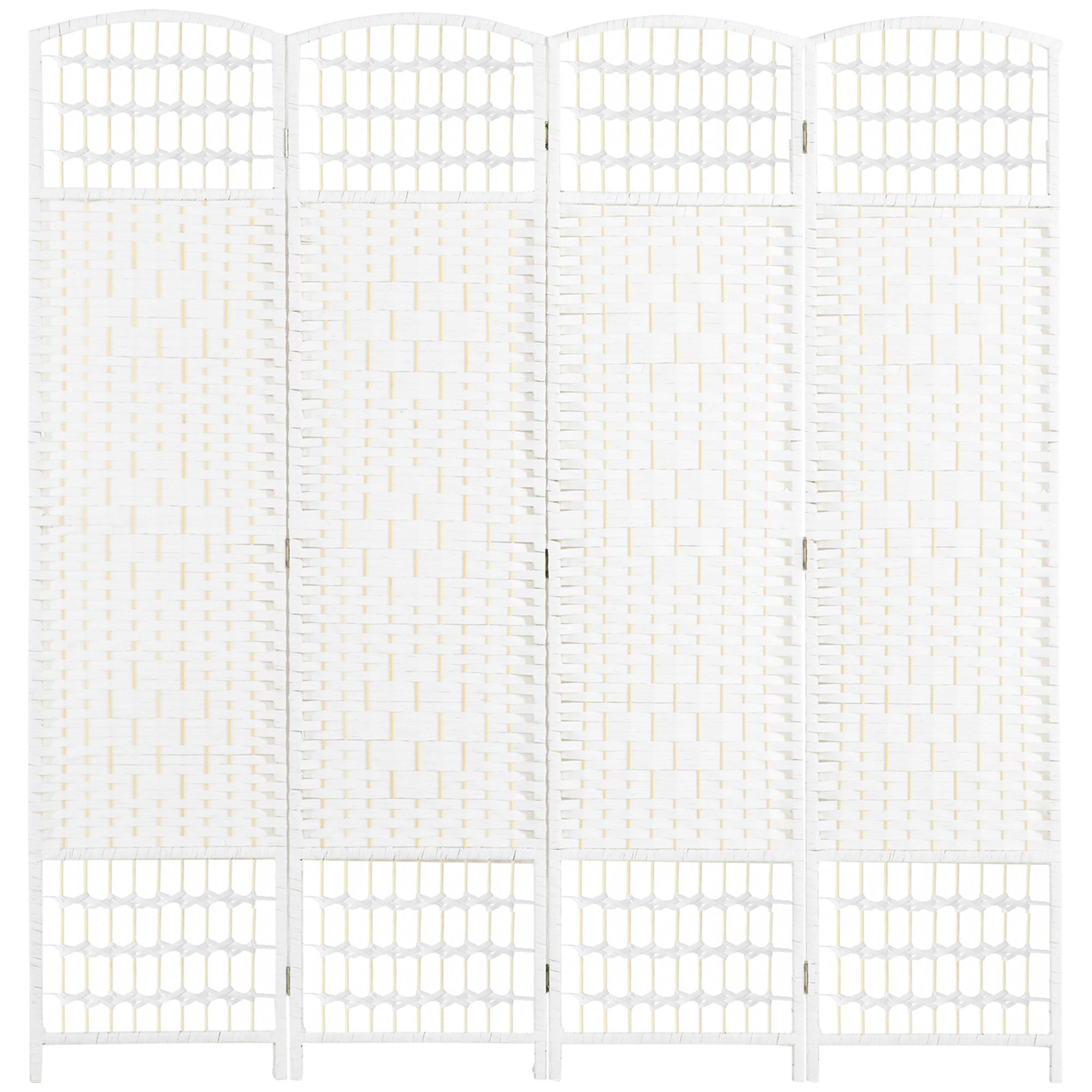 Biombo Separador de Ambientes de 4 Paneles 160x170 cm Divisor de Habitación Plegable de Cuerda de Papel y Marco de Madera Decoración para Dormitorio Salón Blanco