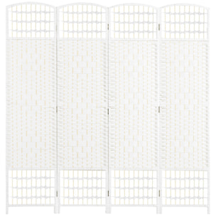 Biombo Separador de Ambientes de 4 Paneles 160x170 cm Divisor de Habitación Plegable de Cuerda de Papel y Marco de Madera Decoración para Dormitorio Salón Blanco