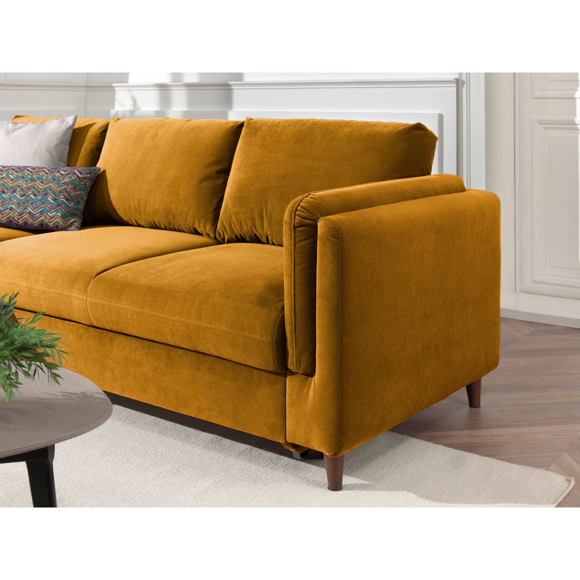 Brooke - canapé d'angle gauche - convertible avec coffre - 4 places - en velours - Jaune