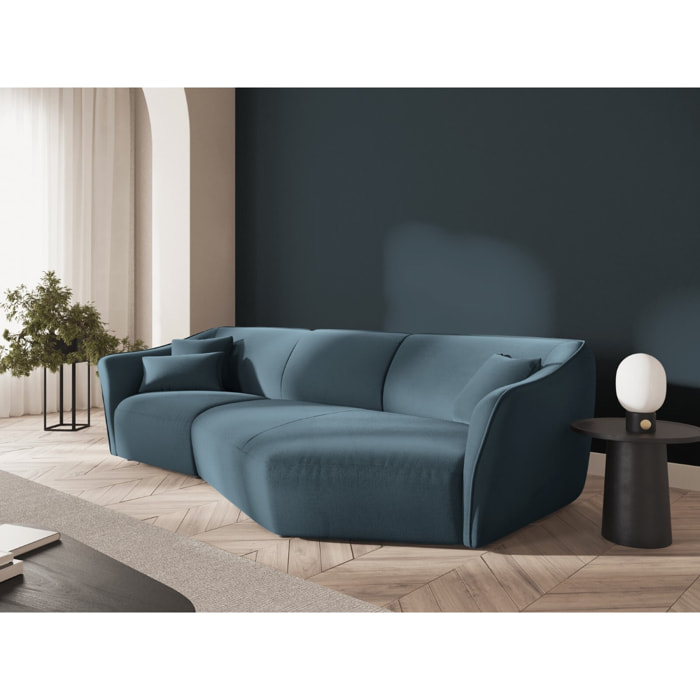 Canapé d'angle droit modulable "Tokyo" 5 places en velours bleu pastel