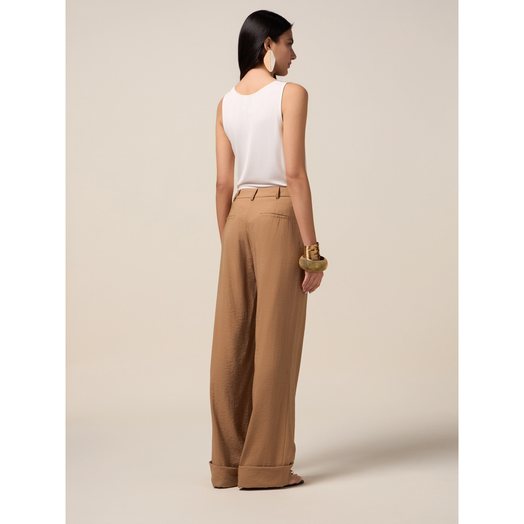 Oltre - Pantaloni palazzo fluidi misto viscosa - Beige