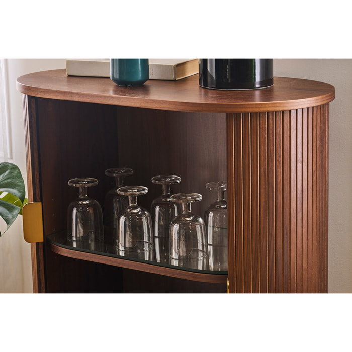 Buffet haut vintage avec portes coulissantes bois foncé noyer L70 cm EPIC