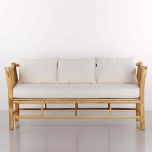 Divano da giardino 3 posti in teak con cuscini ecru - Shein