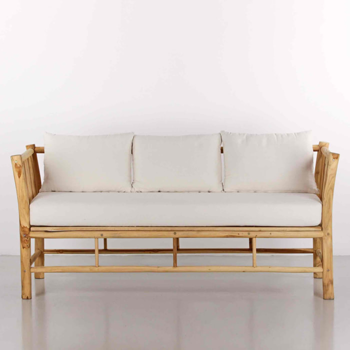 Divano da giardino 3 posti in teak con cuscini ecru - Shein