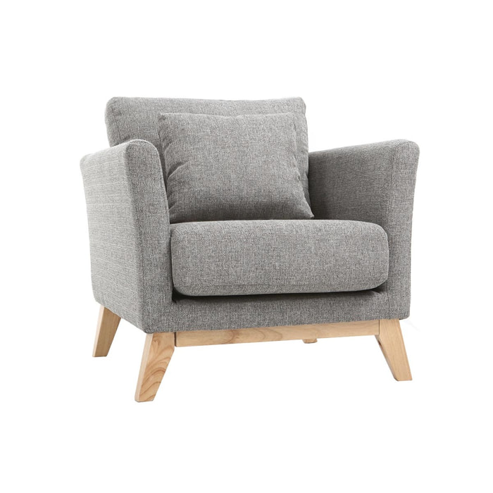 Fauteuil scandinave déhoussable en tissu gris clair et bois clair OSLO