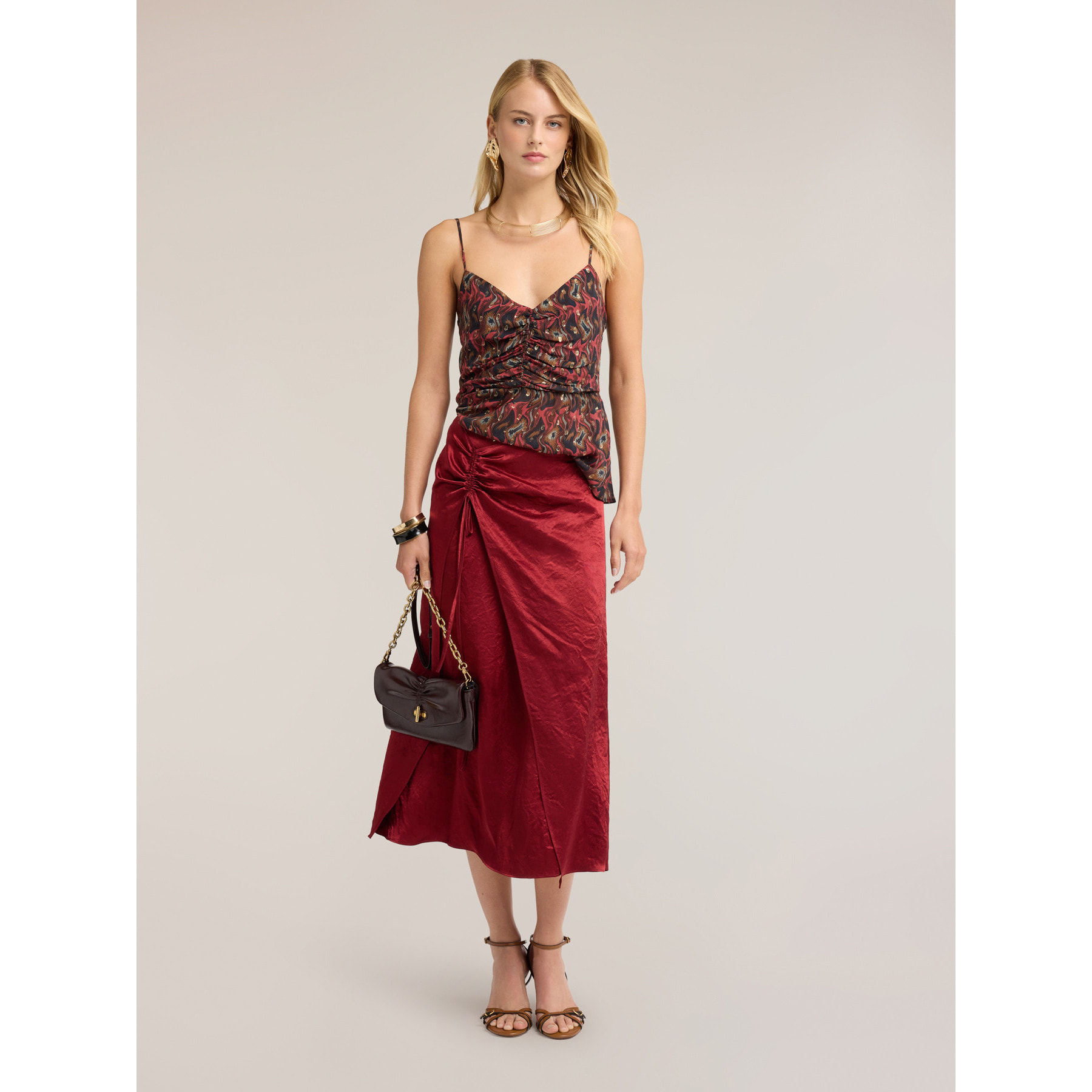 Motivi - Top peplum in georgette fil coupé con stampa - Rosso