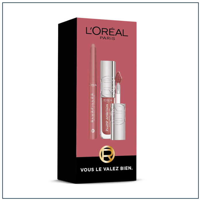 L'Oréal Paris Lip Kit Duo Blurfiller Crayon 601 Worth It et Plump Ambition Lip Oil 601 Worth It