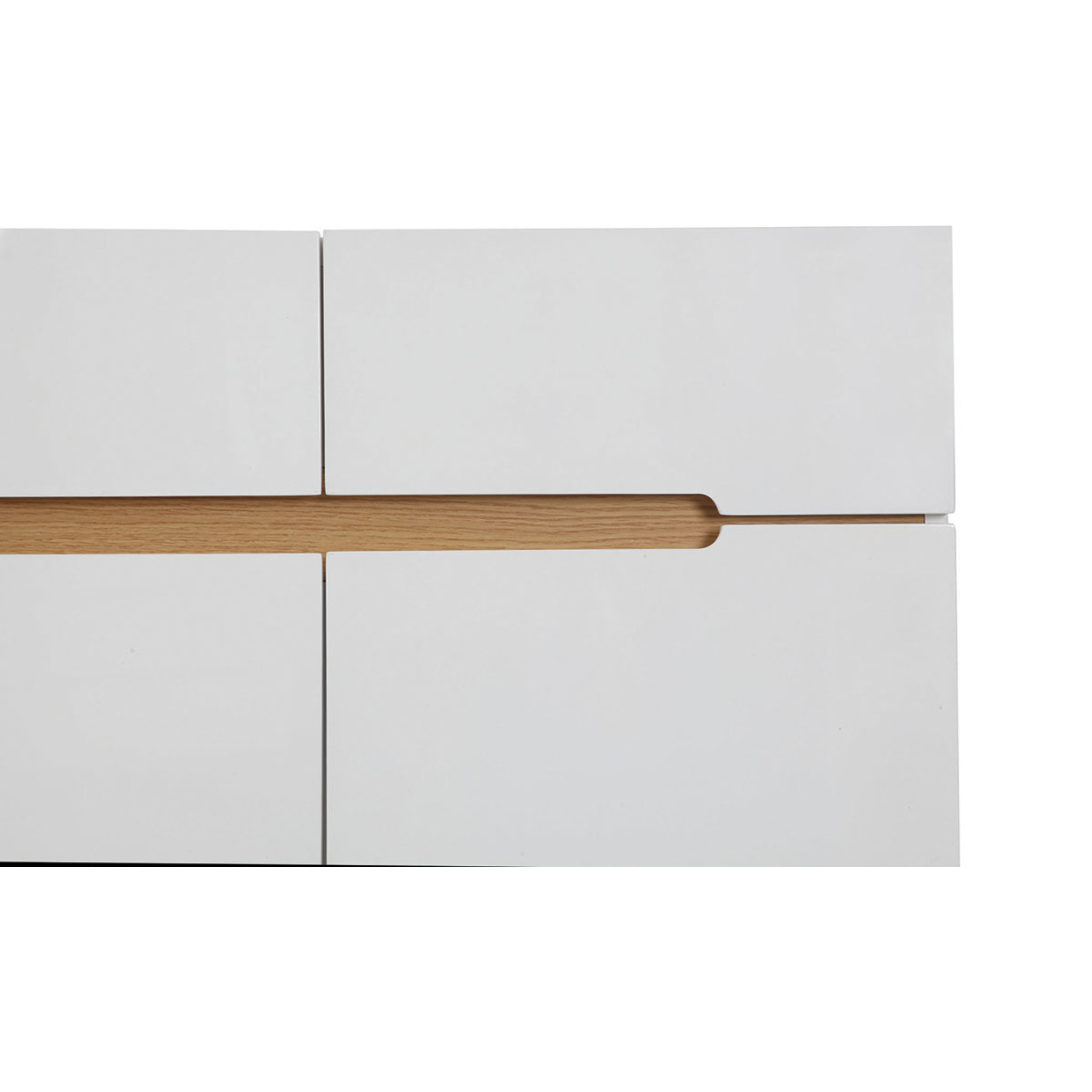 Buffet scandinave blanc laqué brillant et finition bois clair 2 portes 2 tiroirs L80 cm MELKA