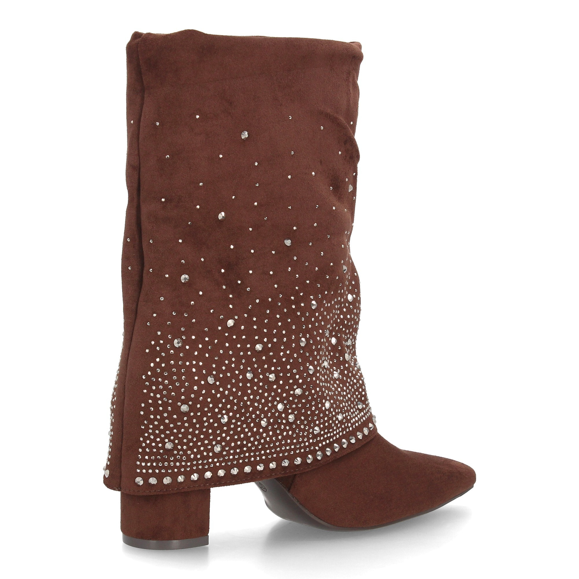 Botas con pedrería y tacón ancho para mujer
