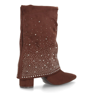 Botas con pedrería y tacón ancho para mujer