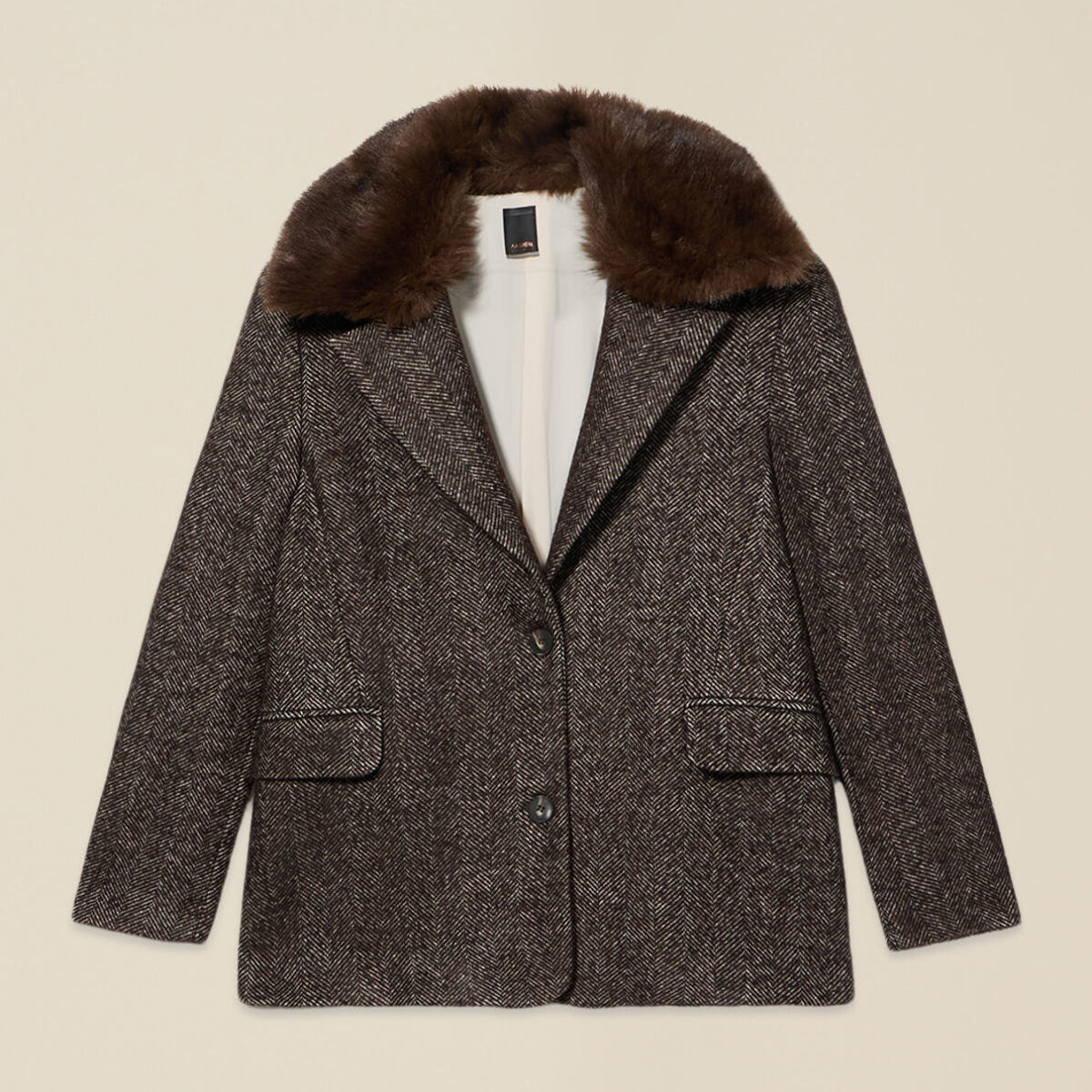 Oltre - Cappotto corto misto lana con collo removibile - Marrone