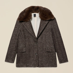 Oltre - Cappotto corto misto lana con collo removibile - Marrone