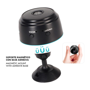 Mini cámara de vigilancia inalámbrica. Permite vigilancia con audio en tiempo real, transmisión 1080 Full HD, grabación de videos, fotos y visión nocturna.