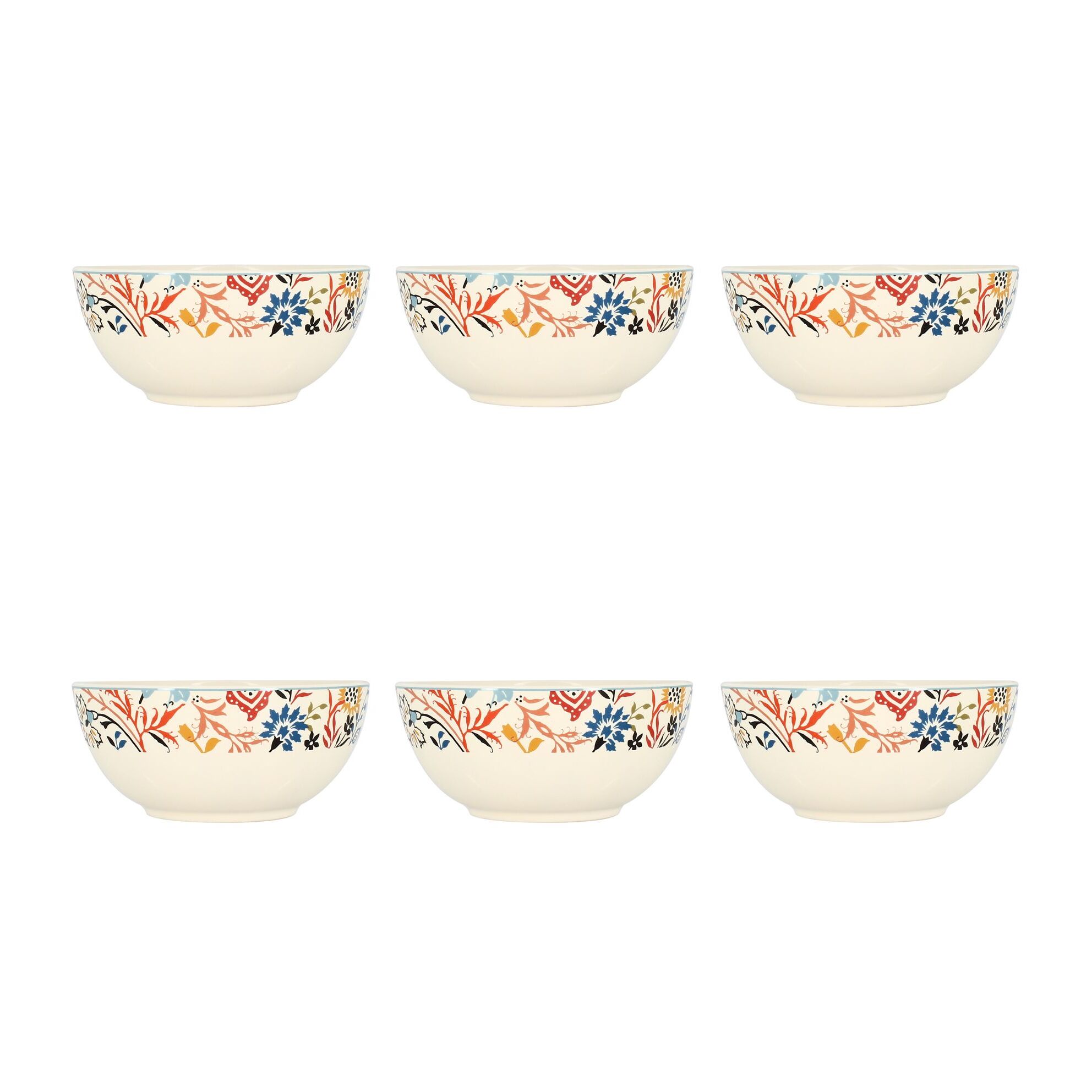 Lot de 6 bols à motif floral coloré 600ml JAIPUR