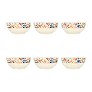 Lot de 6 bols à motif floral coloré 600ml JAIPUR