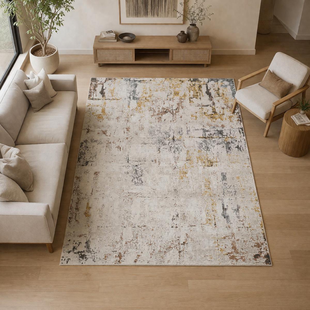 Tapis salon, motif abstrait en relief, moderne et résistant