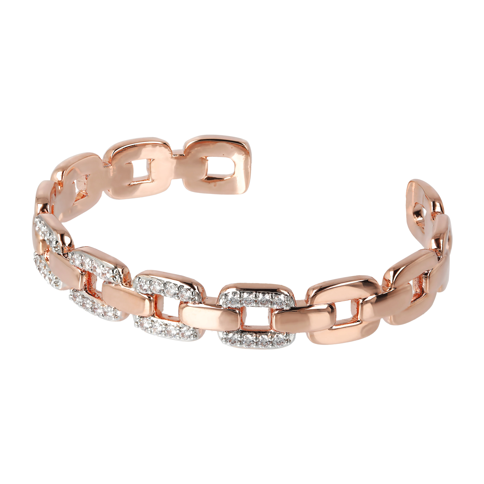 Bracciale Rigido con Elementi a Catena e in Pavé di Cubic Zirconia