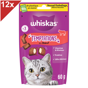 WHISKAS Temptations 12 Friandises pour chat au Bœuf (12x60g)