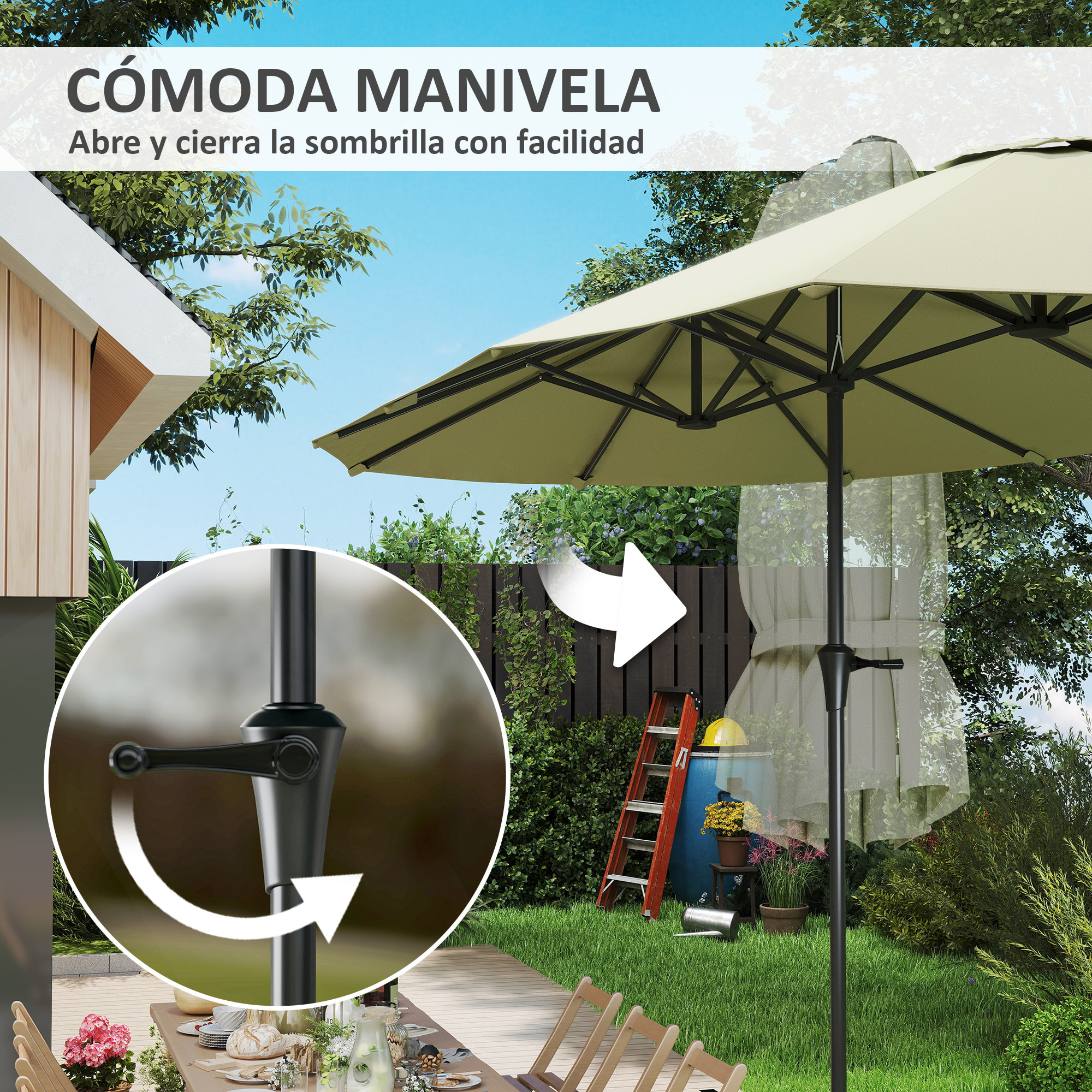 Sombrilla Doble 4x2,2 m Sombrilla Terraza Exterior con Manivela Manual Impermeable y Protección UV30+ Parasol Grande para Terraza Playa Piscina Crema