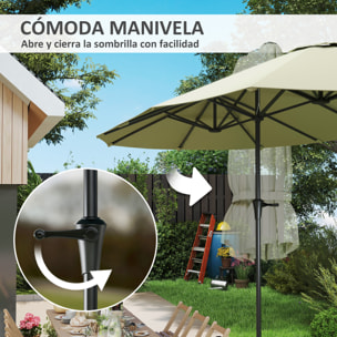 Sombrilla Doble 4x2,2 m Sombrilla Terraza Exterior con Manivela Manual Impermeable y Protección UV30+ Parasol Grande para Terraza Playa Piscina Crema