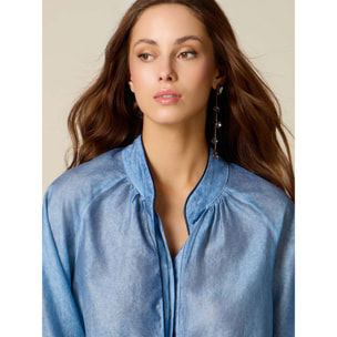 Oltre - Camicia misto lyocell effetto délavé - Azzurro