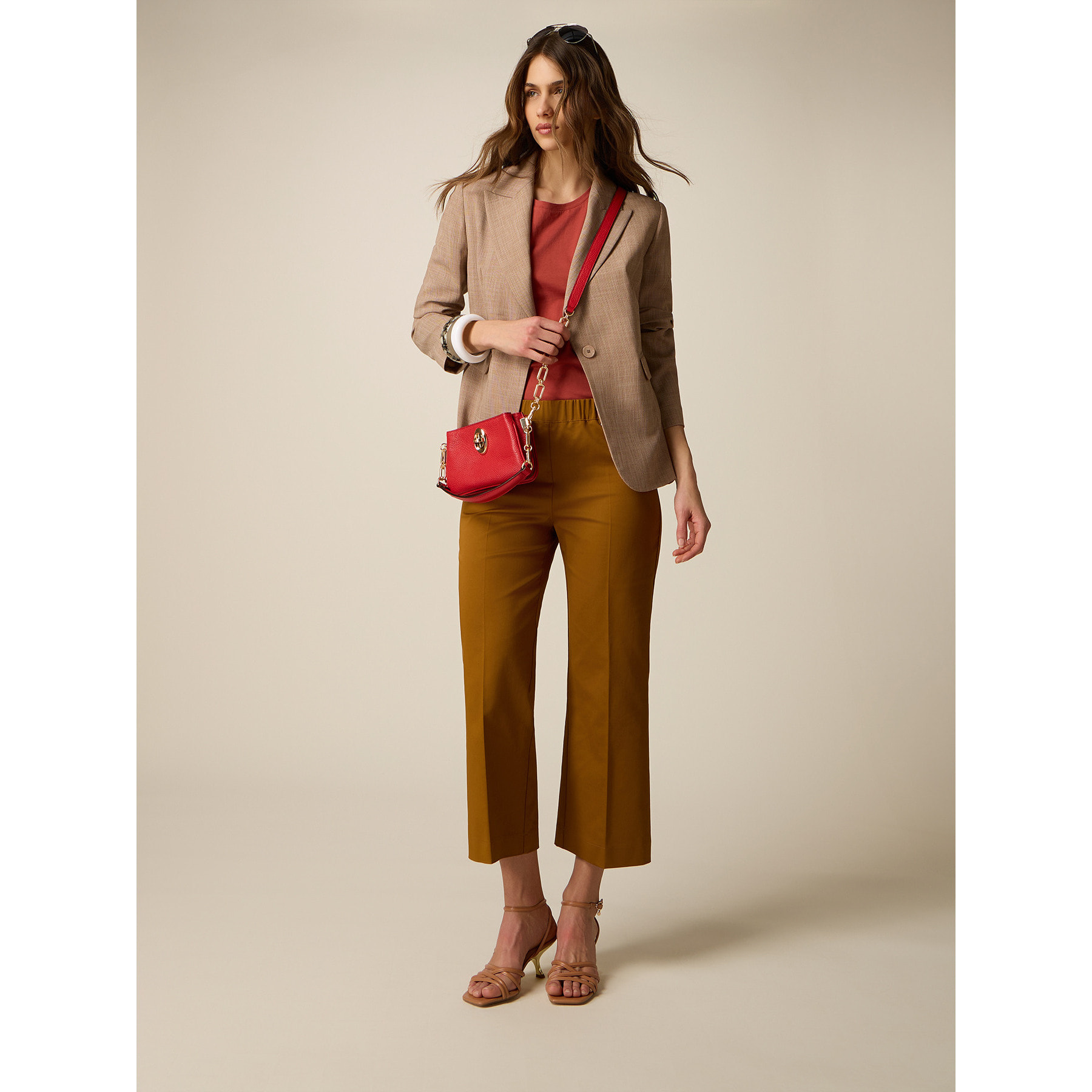 Oltre - Pantaloni cropped misto cotone - Marrone