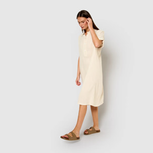 Vestido midi manga fluida muselina blanco