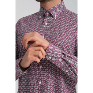 camicia uomo 1 bottone button down slim Popeline Stretch Stampato viola melanzana e viola ciclamino