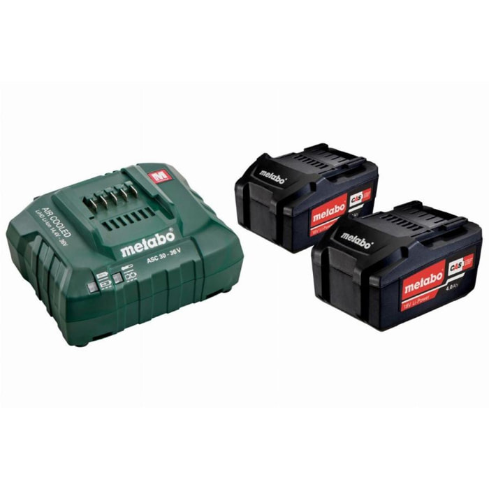 Pack énergie 18V METABO - Pack 2 Batteries 18 volts + chargeur rapide 2 x 4,0 Ah Li-Power, ASC 55, coffret - 685050000