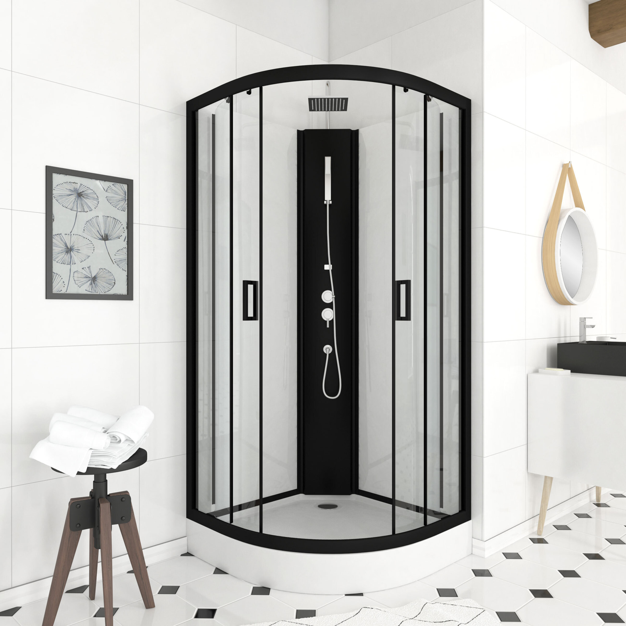 Cabine de douche LIFT UP BLACK 1/4 de cercle 85x85x235cm