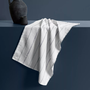 Torchon pur coton lavé motif jacquard blanc bleu Rimini blu