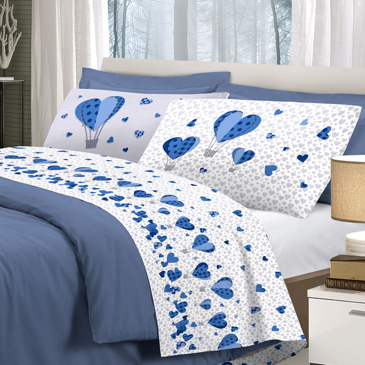 Completo letto mongolfiera azzurro