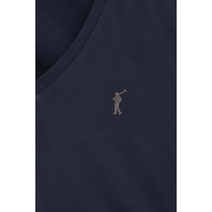 Camiseta azul marino con cuello de pico y logo Rigby Go Gold