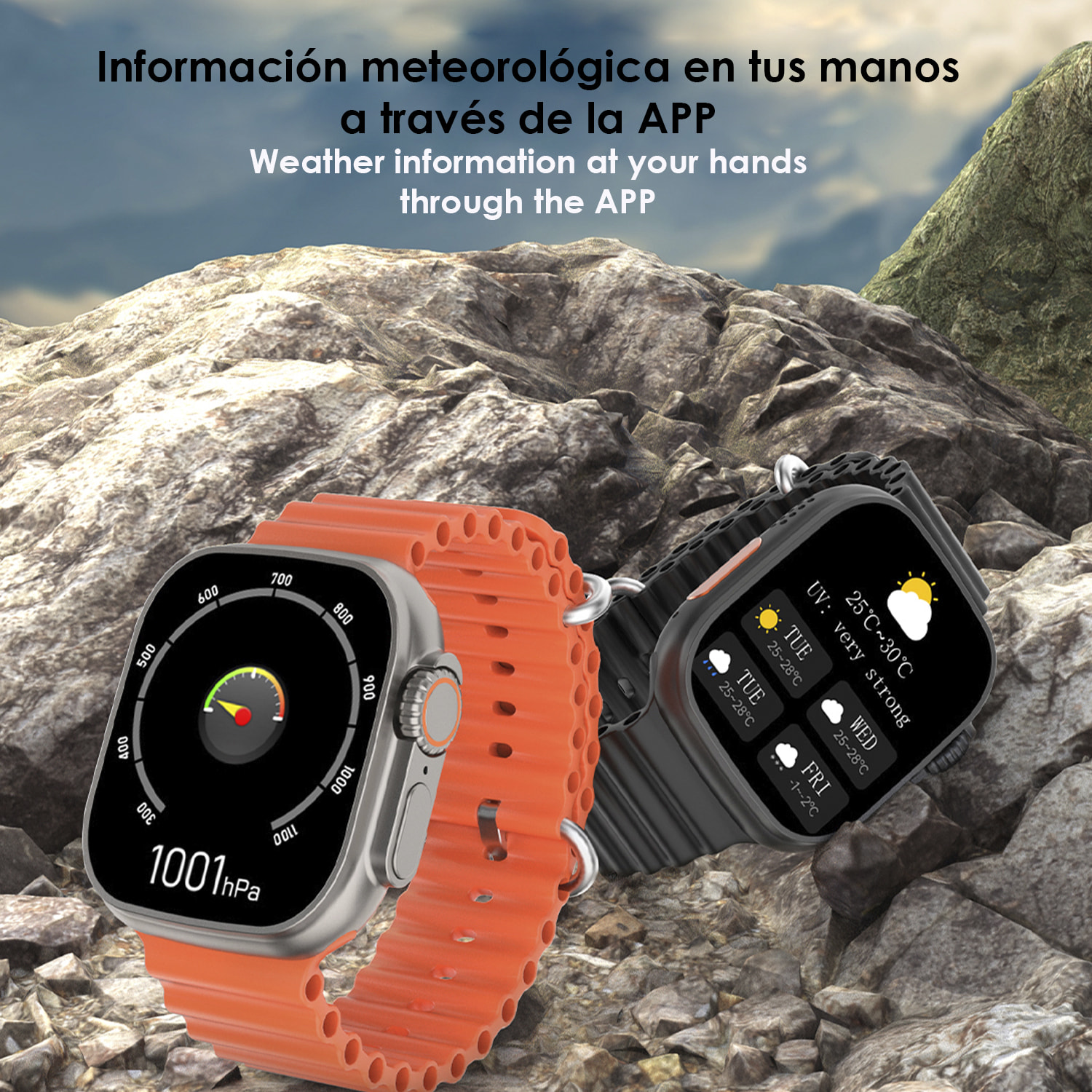 Smartwatch DT8 Ultra con pantalla de 2.0 pulgadas HR y función Always-On display. Widgets personalizables. Correa Sea band.