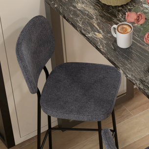 Lot de 2 tabourets de bar style néo-rétro piètement acier noir repose-pied intégré tissu gris