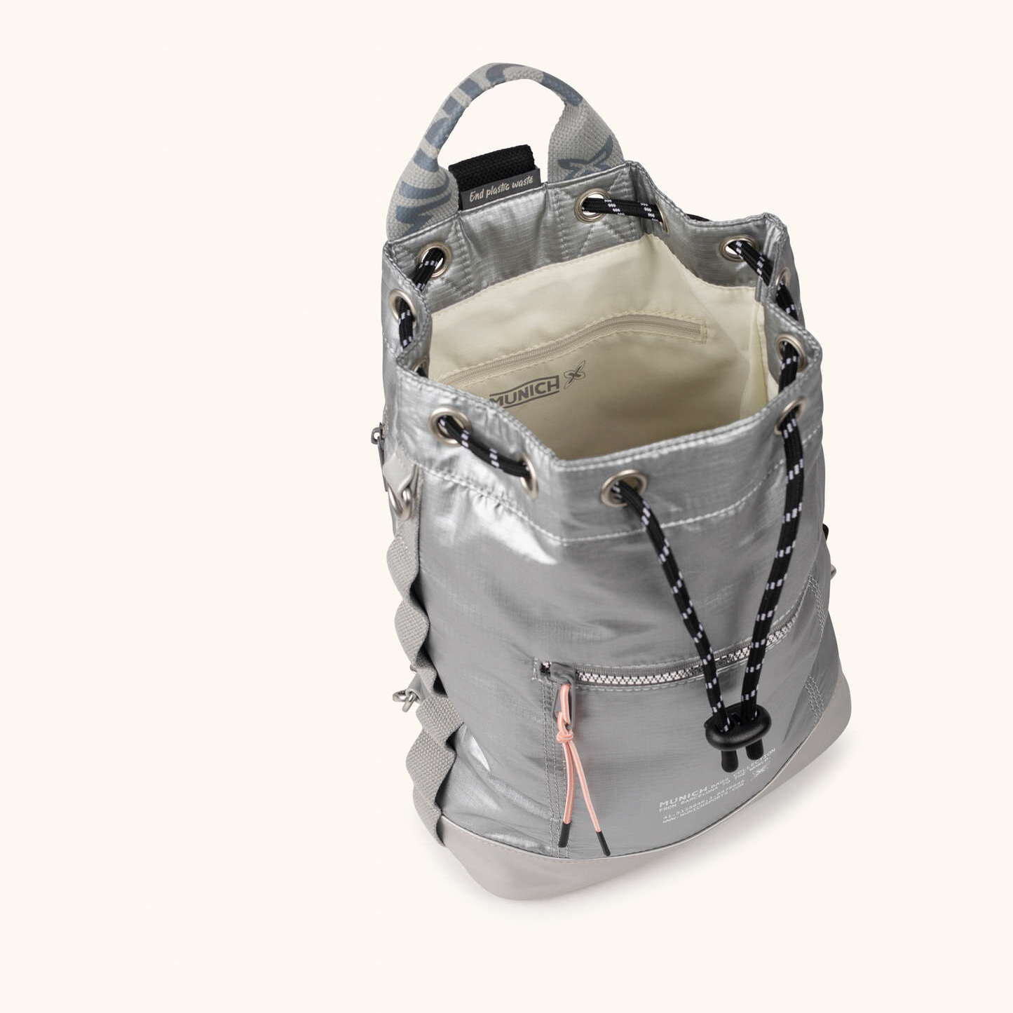Mochila Saco Adaptable Metalizada en Poliamida Reciclada DEEP RECYCLED DRAWSTRING BACKPACK PLATA