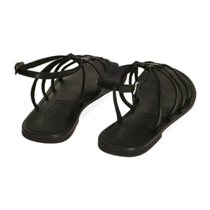 Sandalias planas de piel negras