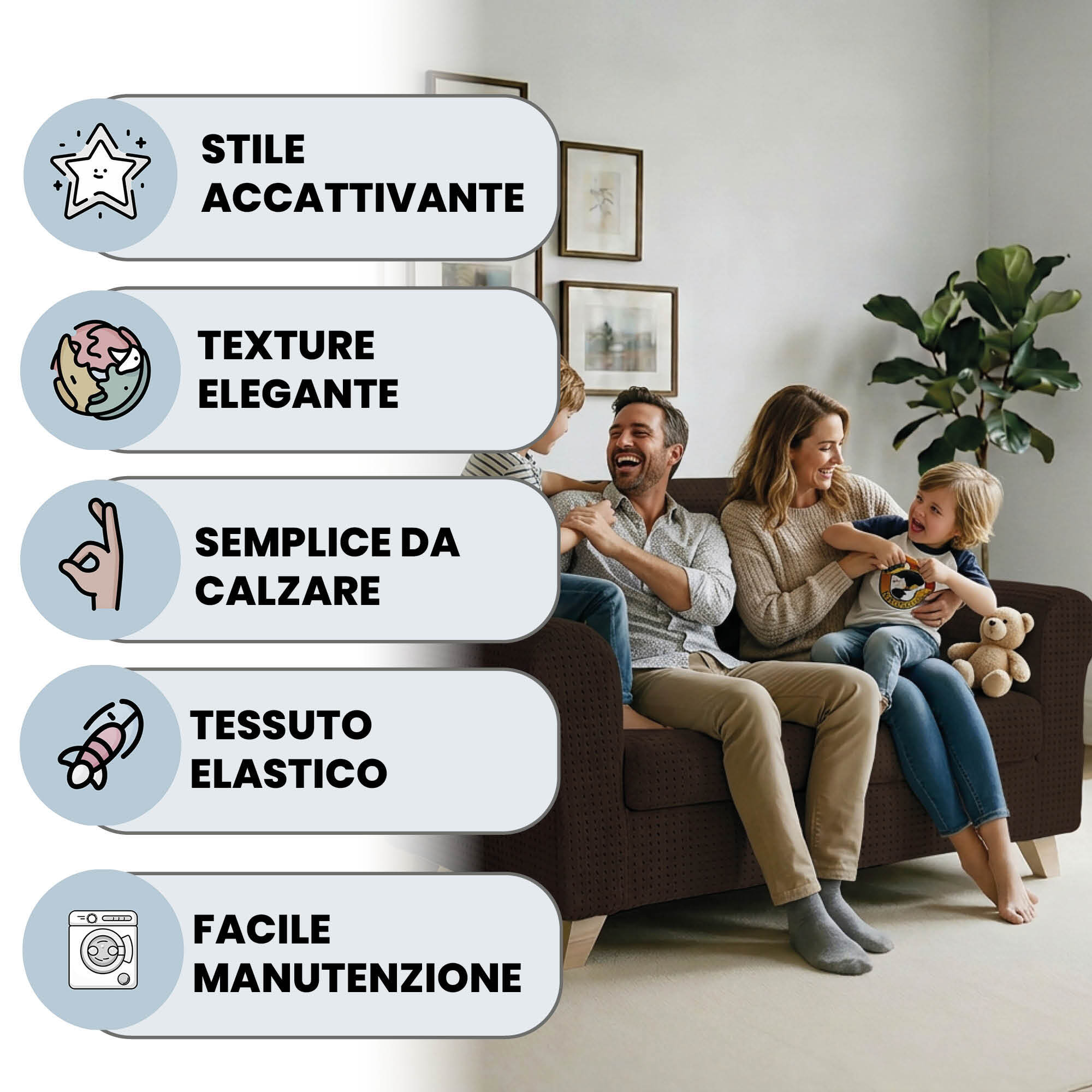 COPRIDIVANO IRIS, Elastico, Estensibile e Sagomato - MARRONE