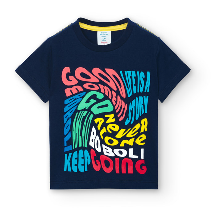 Camiseta niño estampada, mangas cortas, azul marino, 348083