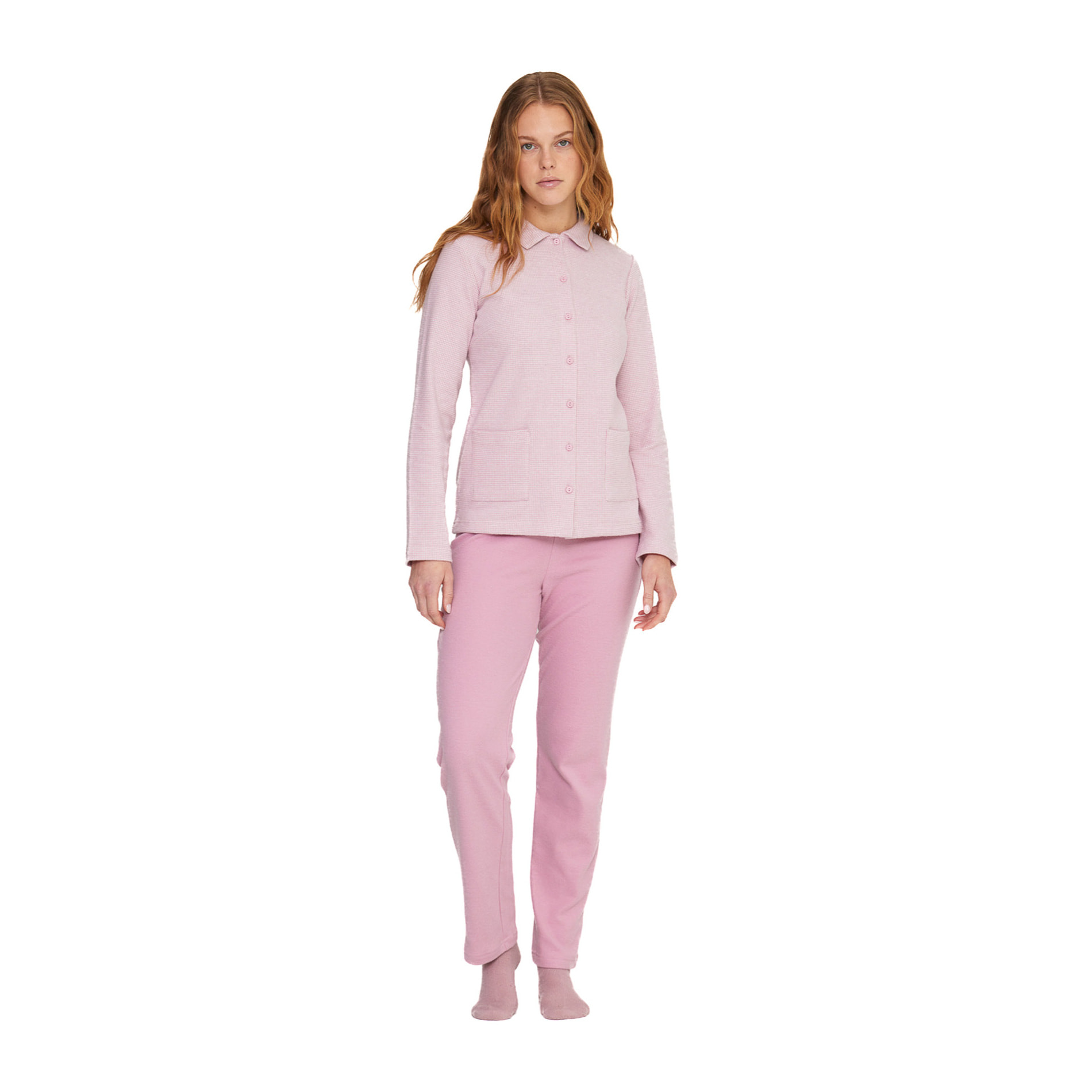 Pigiama donna heart in punto milano aperto davanti con collo camicia Noidinotte