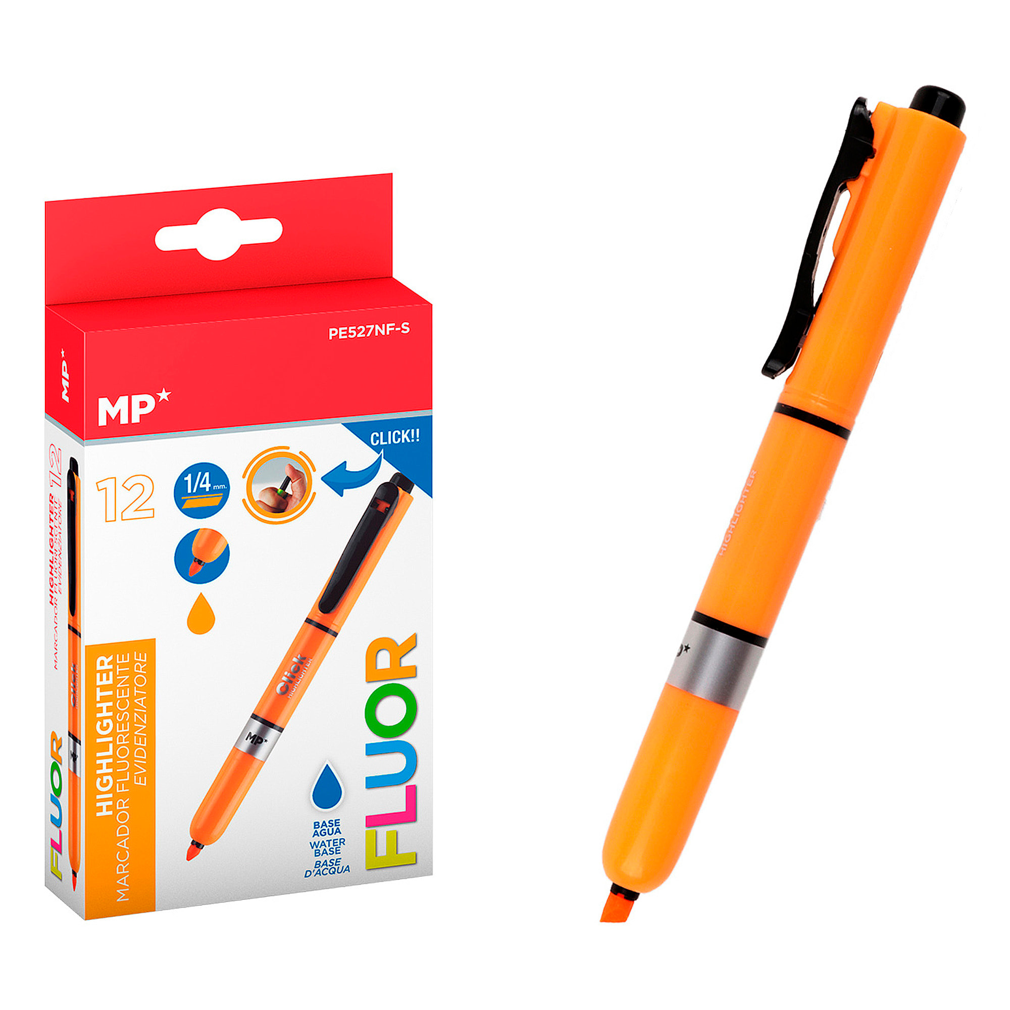 PACK 12 MARCADORES FLUORESCENTE RETRÁCTIL NARANJA